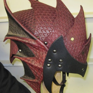 Dragonscale Helmet Dragon Scale Helmet Dragon helmet LARP helmet cosplay helmet leather helmet leather headpiece leather armor armour image 3