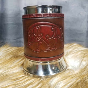 Celtic Boar Leather Wrapped Tankard Leather wrapped Mug LARP ren faire mug beer mug beer stein Stainless holiday gift groomsmen gift mug