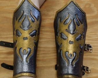 Leather Armor Tribal Skull Leather Bracers Ghost Rider Bracers Ghostrider Bracers LARP Armor Cosplay Armor armour