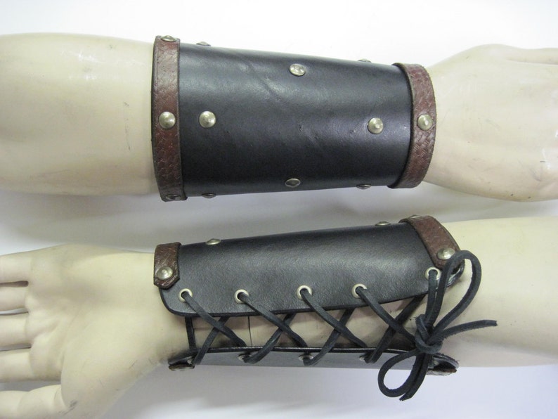 Studded Leather Cuffs Leather Bracers Celtic Cuff Viking Armor LARP armor Cosplay armor Medieval armor armour image 1