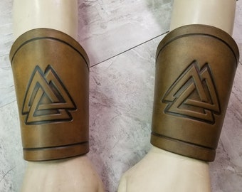 Leather Armor Norse Valknut Cuffs Leather Bracers