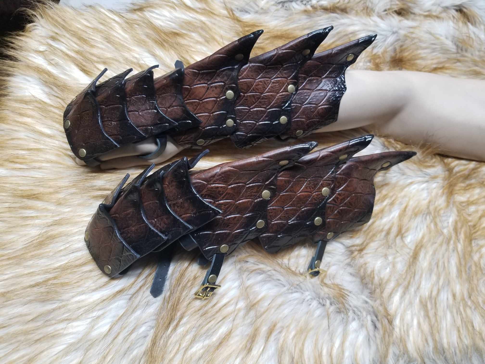 Dragon Scale Leather Gauntlets: Custom LARP Cosplay Armor - Etsy