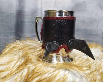 Spiked Barbarian Leather Wrapped Tankard Leather wrapped Mug LARP ren faire mug beer mug beer stein Stainless holiday gift groomsmen gift