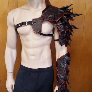 Spiked Barbarian Full Arm Leather Shoulder armor Leather Armor spaulder leather pauldron LARP armor cosplay armor leather gauntlet  armour