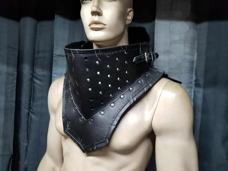 Leather Armor Tall Gorget: Gothic Custom Color LARP Neck Guard - Etsy