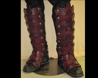 Custom Leather Plated Greaves & Sabotes: Gothic LARP Leg Armor