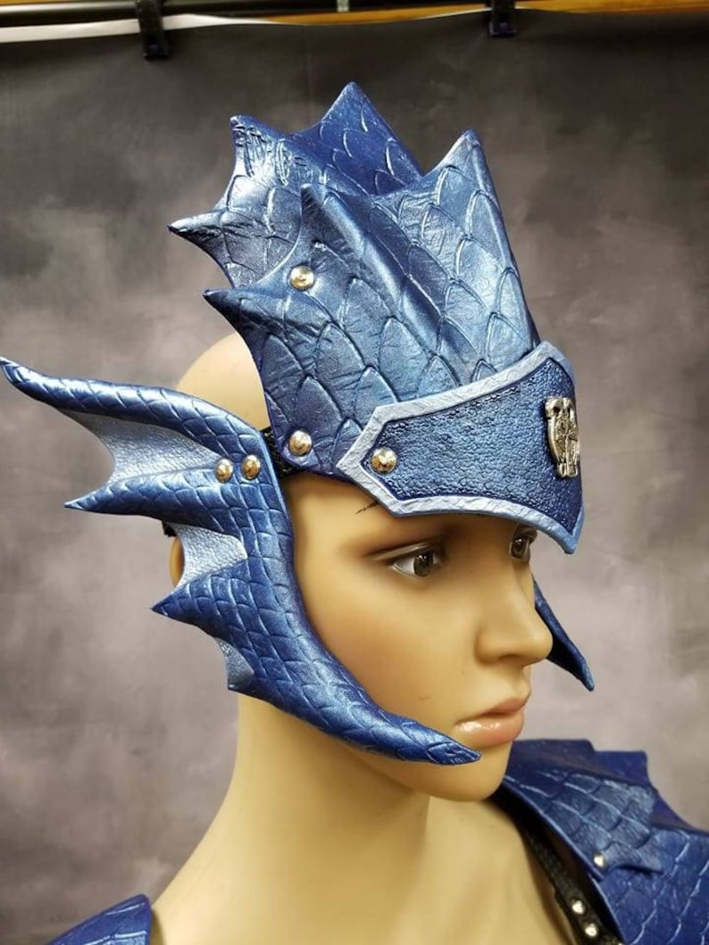 Dragonscale Helmet Dragon Scale Helmet Dragon helmet LARP helmet cosplay helmet leather helmet leather headpiece leather armor armour image 8