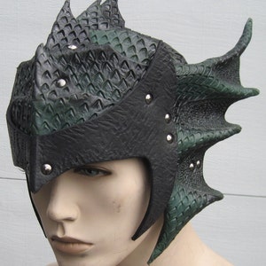 Dragonscale Helmet Dragon Scale Helmet Dragon helmet LARP helmet cosplay helmet leather helmet leather headpiece leather armor armour image 1