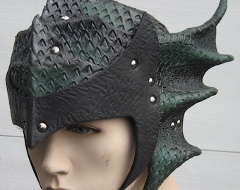 Dragonscale Helmet Dragon Scale Helmet Dragon helmet LARP helmet cosplay helmet leather helmet leather headpiece leather armor armour