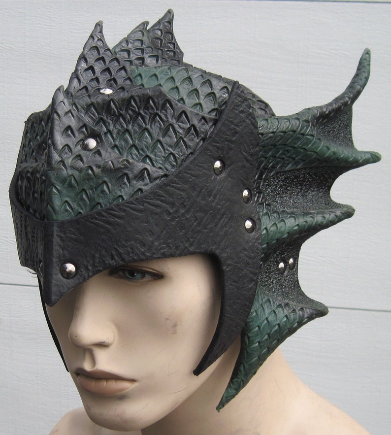 Dragonscale Helmet Dragon Scale Helmet Dragon helmet LARP helmet cosplay helmet leather helmet leather headpiece leather armor armour image 1