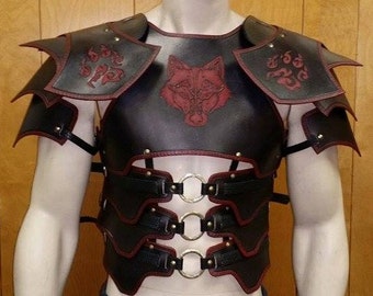 Leather Armor Tribal Wolf Chest Back & Shoulders Medieval cuirass breastplate Cosplay armor LARP armor Viking armor pauldron spaulder