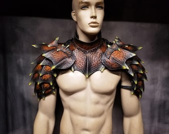 Dragon Scale Leather Shoulder Armor: LARP Cosplay Pauldron