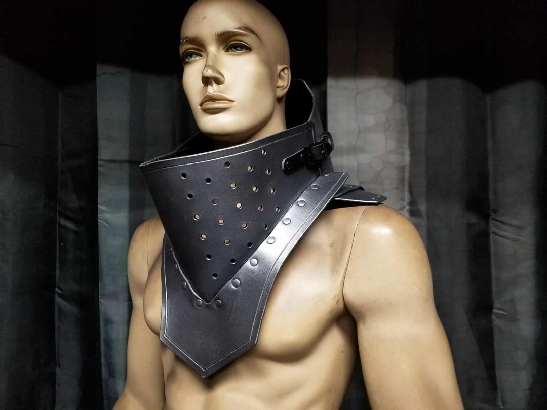 Leather Armor Tall Gorget: Gothic Custom Color LARP Neck Guard - Etsy