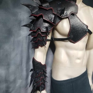 Spiked Barbarian Full Arm Leather Shoulder armor Leather Armor spaulder leather pauldron LARP armor cosplay armor leather gauntlet armour image 3