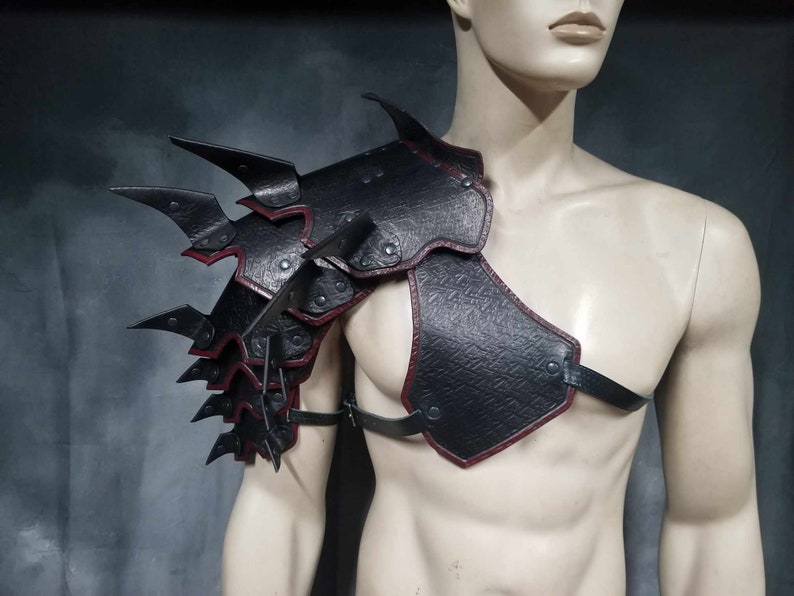 Spiked Barbarian Full Arm Leather Shoulder armor Leather Armor spaulder leather pauldron LARP armor cosplay armor leather gauntlet armour image 4