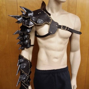 Spiked Barbarian Leather Shoulder Armor: Custom LARP Cosplay Pauldron