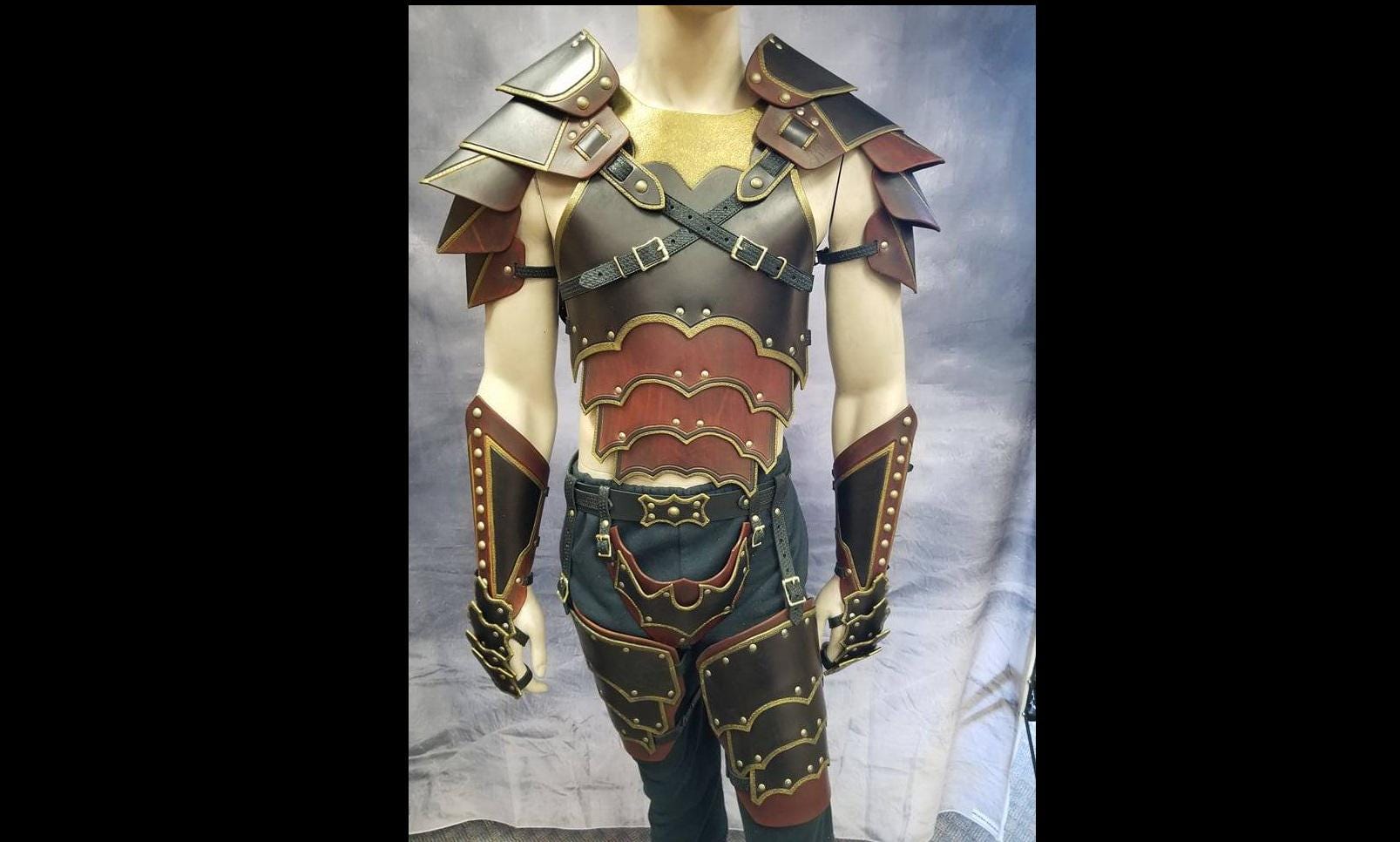ARMURE MÉDIÉVALE EN cuir costume de larp de théâtre celtique viking armure fa... EUR 219,49