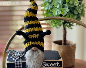 Bee Mini Gnome - Knit Hat Gnome - Gnome - Gnomes - Yellow Gnome - Bees Gnome -