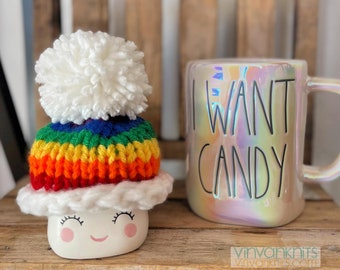 Rainbow Marshmallow Mug Hat  - Rainbow Pom Pom  - St. Patrick's Marshmallow Mug Hats - Marshmallow Mug Hat -