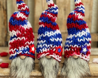 Patriotic Mini Gnome - Knit Hat Gnome - Gnome - Gnomes - Red White Blue Gnome - 4th of July Gnome -