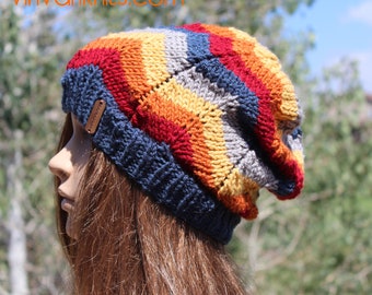 Dakota Chevron Slouch Hat - Slouchy Hat - Beanie - Hand Knit Hat