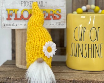 Daisy Mini Gnome - Knit Hat Gnome - Gnome - Gnomes - Yellow Gnome - Flower Gnome -