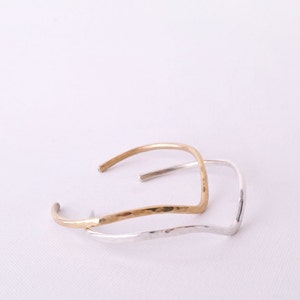 Stacked Curved Cuff Bracelets // Hammered // Sterling Silver Brass image 3