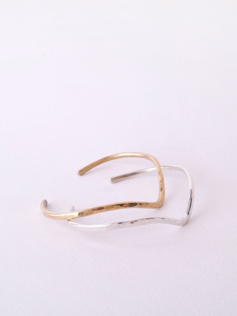Stacked Curved Cuff Bracelets // Hammered // Sterling Silver Brass image 3