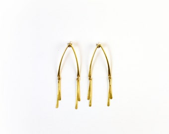 TRILLA Brass Dangle Earrings | Gold, Bronze | Charm | Metalwork | Modern | Minimal Studs | Stud Earrings | Sterling Silver Post | Bar Drop