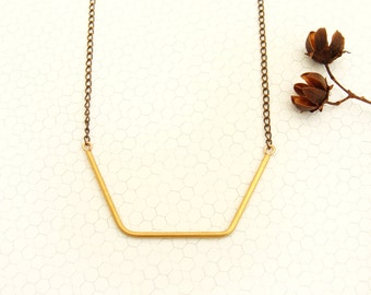 Hexagon Bar Necklace || Minimal Jewelry Design || Modern || Simple Jewelry || Gold Bar Necklace || Layered Necklace || Metalwork || Brass