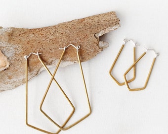 Rhia || Hammered Brass || Geometric Hoop Earrings || Sterling Silver Earring Hooks