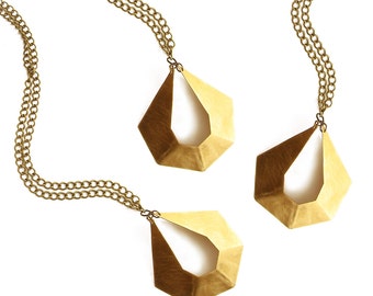 TEREZ | Statement Necklace | Gold Brass Metal | Geometric Pendant | Bold Jewelry | Long | Contemporary | Art Deco | Geometric | Unisex