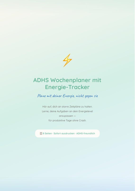 ADHS Wochenplaner Energie Tracker | Tagesplaner Druckbar | Energielevel Pdf | Neurodivergent Wochenplan Deutsch