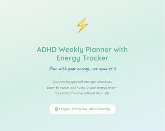 ADHD Weekly Planner Energy Tracker | Daily Planner Printable | Energy Level Pdf | Neurodivergent Weekly Plan