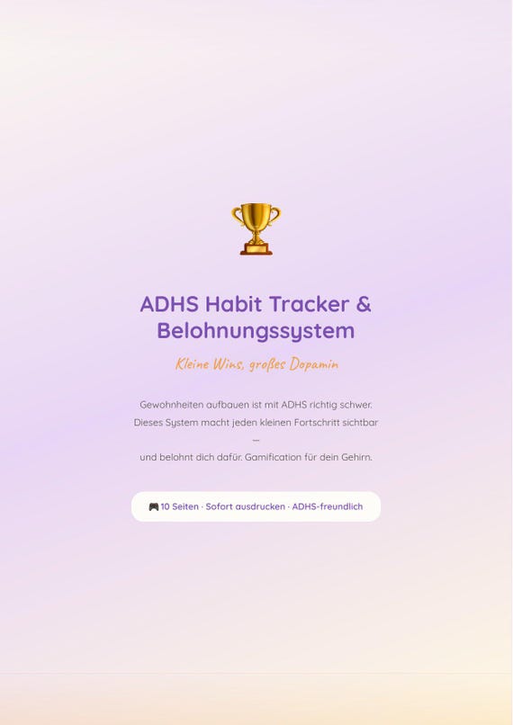 ADHS Habit Tracker Belohnungssystem | 30 Tage Gewohnheitstracker Druckbar | Dopamin Belohnung Pdf | Neurodivergent Deutsch