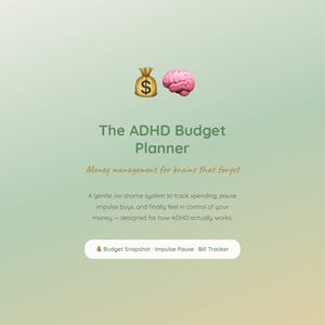 Könnte beinhalten: Werbung für den ADHD Budget Planner, ein Finanzplanungstool. Das Bild zeigt ein Geldbeutel- und Gehirn-Emoji mit dem Text "Money management for brains that forget".