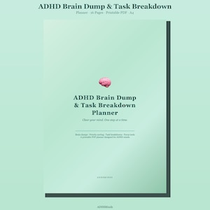 ADHD Brain Dump Planner Printable | Task Breakdown Worksheet | ADHD Planner | Focus Planner | Digital Download