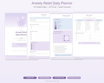 Anxiety Relief Daily Planner Printable | CBT Thought Record | Mood Tracker | Self Care | Mental Health Journal | A4 PDF