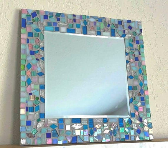 Coastal Blue Mosaic Mirror handmade by PascaleRow