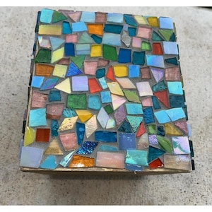 Pastel Iridescent Mosaic Tissue Box Cover | Stained Glass Art | Colorful Bathroom Decor | Handmade Home Accent | Unique Gift image 9