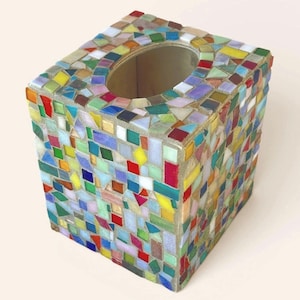 Stained Glass Mosaic Tissue Box Cover, Square Tissue Box Holder, Unique Handmade Bathroom Decor, Colorful Mosaic Art, Iridescent Home Decor