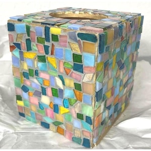 Pastel Iridescent Mosaic Tissue Box Cover | Stained Glass Art | Colorful Bathroom Decor | Handmade Home Accent | Unique Gift image 12