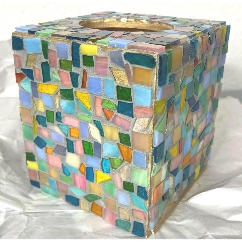 Pastel Iridescent Mosaic Tissue Box Cover | Stained Glass Art | Colorful Bathroom Decor | Handmade Home Accent | Unique Gift image 12