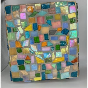 Pastel Iridescent Mosaic Tissue Box Cover | Stained Glass Art | Colorful Bathroom Decor | Handmade Home Accent | Unique Gift image 6