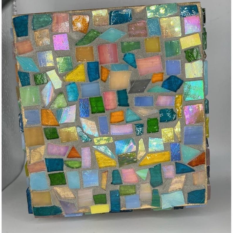 Pastel Iridescent Mosaic Tissue Box Cover | Stained Glass Art | Colorful Bathroom Decor | Handmade Home Accent | Unique Gift image 6