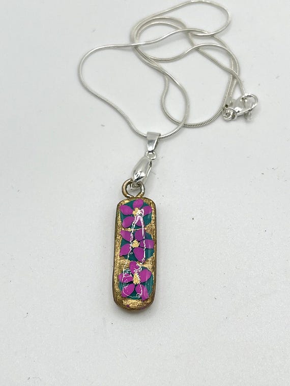 Magenta Flower Bar Pendant handmade by PascaleRow