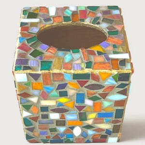 Jewel Tone Mosaic Tissue Box Cover | Stained Glass Art | Colorful Bathroom Decor | Handmade Home Accent | Unique Gift image 8