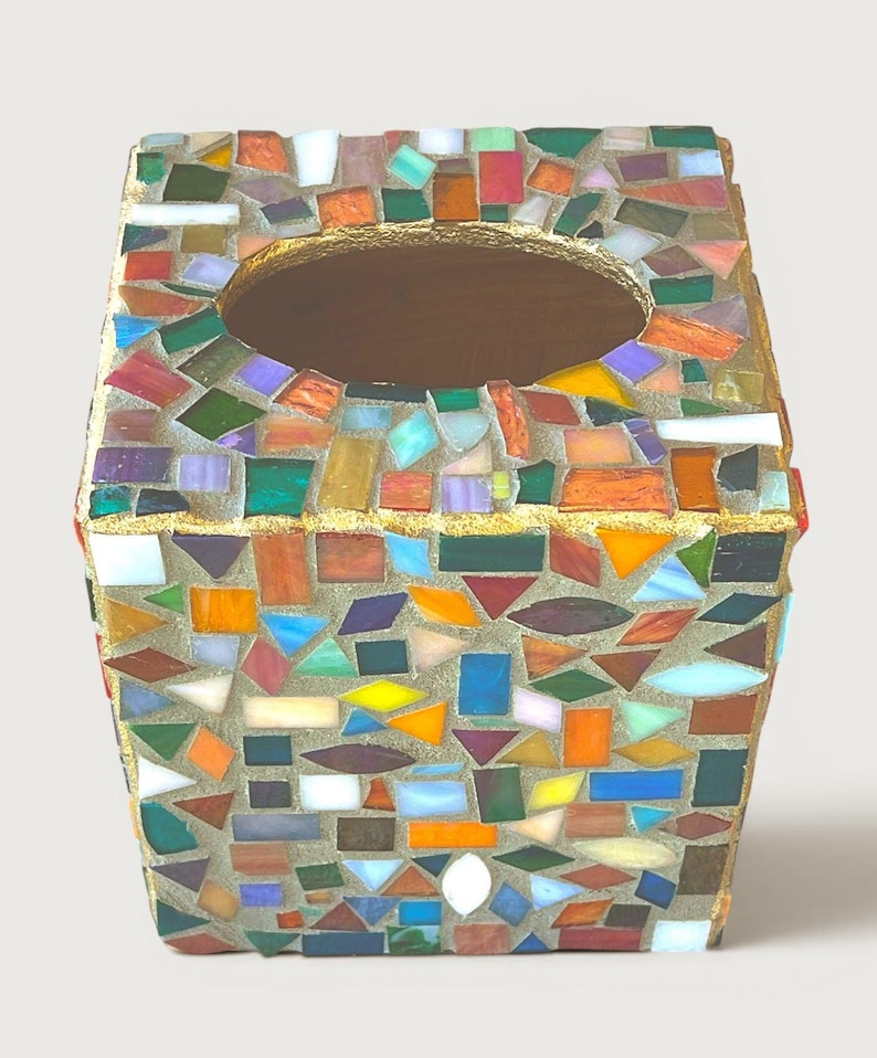 Jewel Tone Mosaic Tissue Box Cover | Stained Glass Art | Colorful Bathroom Decor | Handmade Home Accent | Unique Gift image 8