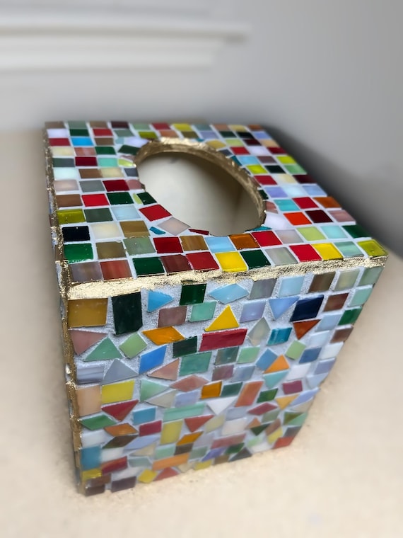 Colorful Glass Tile Tissue Box Cover handmade by PascaleRow