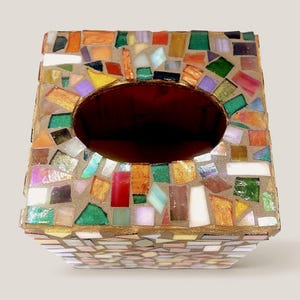 Jewel Tone Mosaic Tissue Box Cover | Stained Glass Art | Colorful Bathroom Decor | Handmade Home Accent | Unique Gift image 9